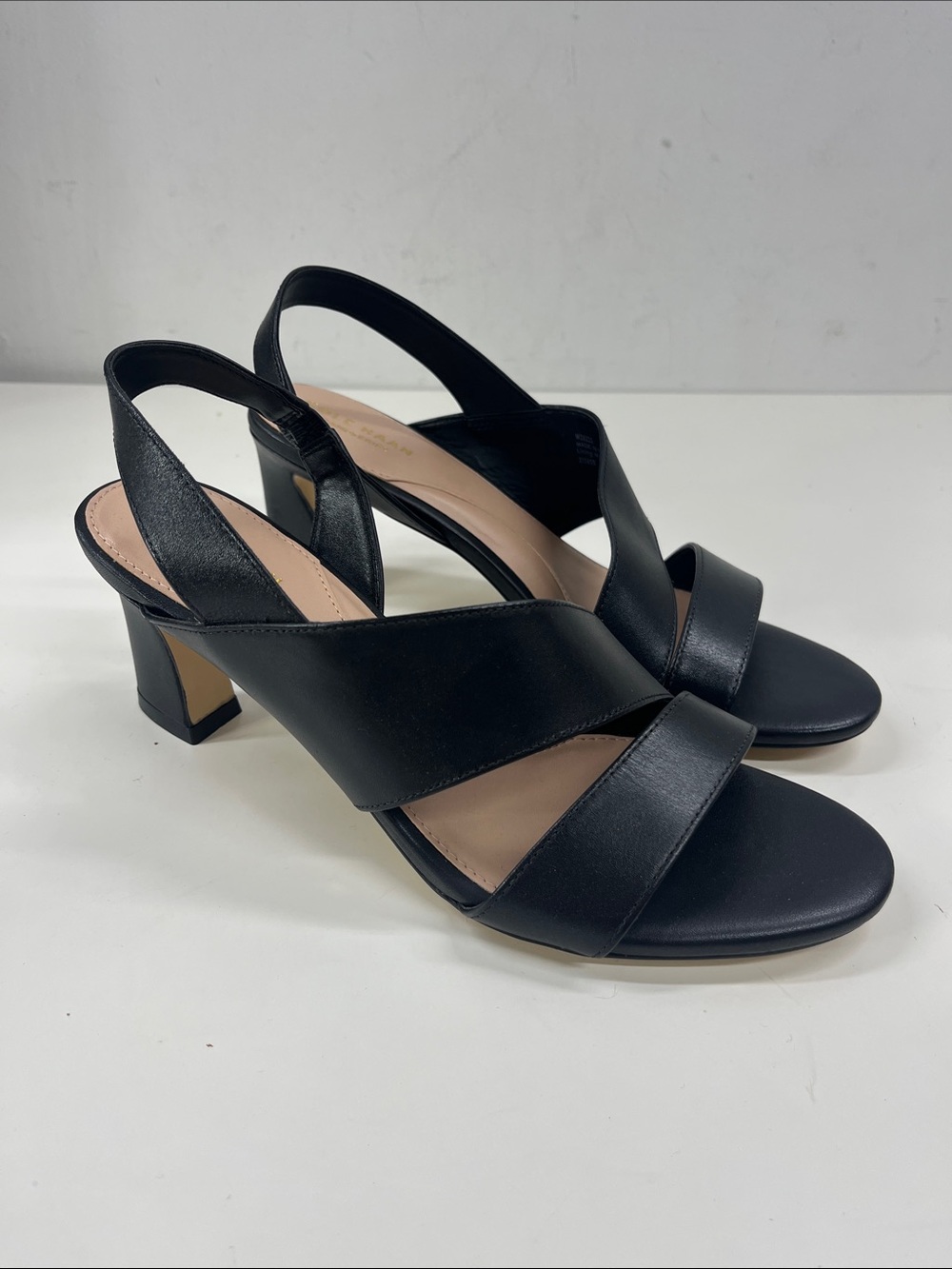 Cole Haan Black Leather Slingback Block Heel Sandals